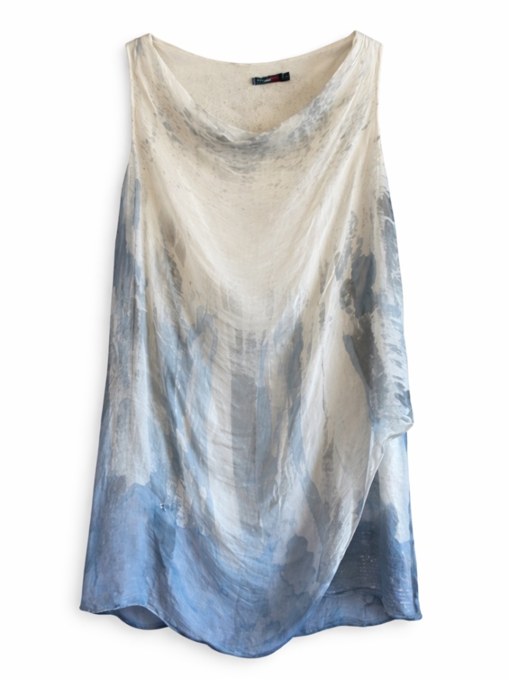 Made in Italy White & Blue Silk Watercolor Sequin Tunic – Size 2X EUC